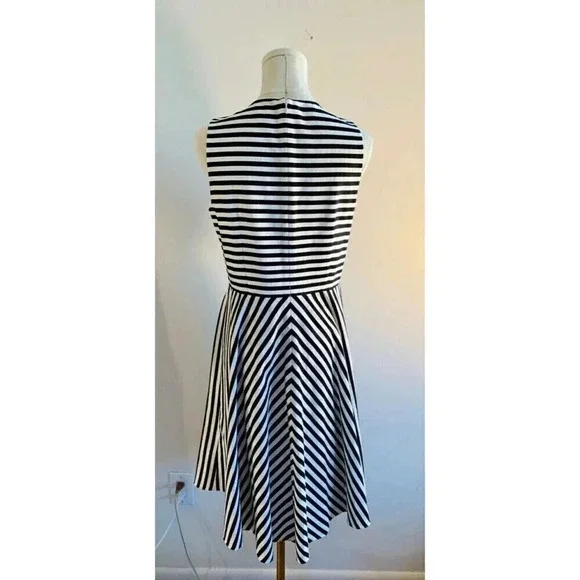 Ann Taylor Black & White Striped Sleeveless Fit & Flare Woman’s Dress Size 6P - Picture 2 of 6